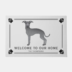 Tapete Galgo Italiano Azul Com Patas E Texto Personalizad