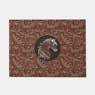 Tapete Galinha castanha, cabeça de cavalo de couro floral