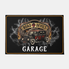 Tapete Garage Road Devils Hotrod Preto Chamas Vermelhas