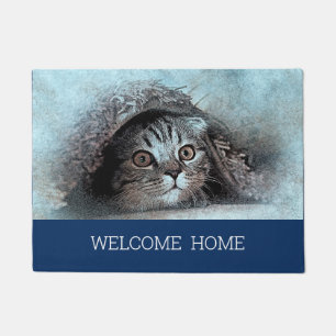 Tapete Gatinho de foto personalizado marinho inicial de b
