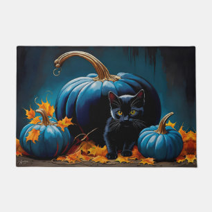 Tapete Gatinhos negros e múons azul folhas de outono