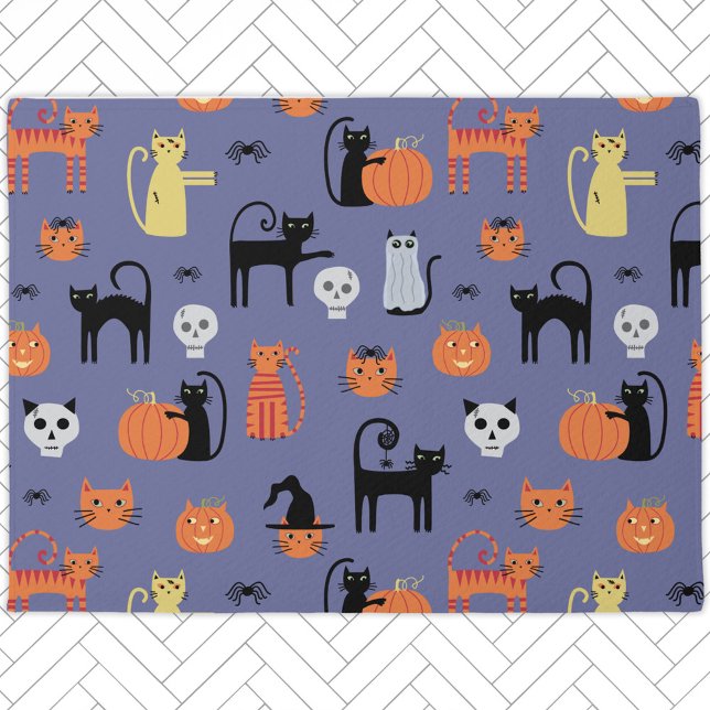 Tapete Gato Bonito de Halloween Spooky (Halloween Cat spooky fun door mat)