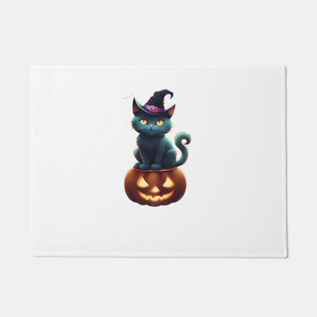 Tapete Gato de Halloween sentado num abóbora (Frente)