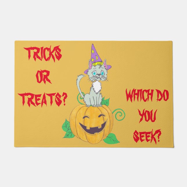Tapete Gato do Feiticeiro do Halloween na Pumpkin (Frente)