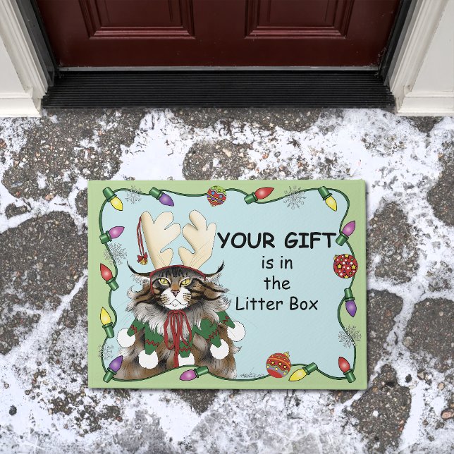 Tapete Gato engraçado de Natal Humor Maine Coon Verde Div (Criador carregado)