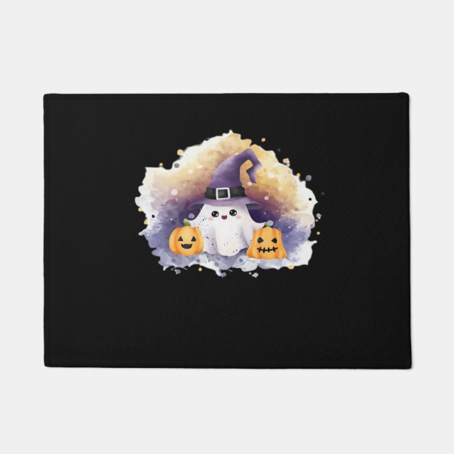 Tapete Gato Fantasma Bonito com Pumpkins - Kawaii Hallowe (Frente)