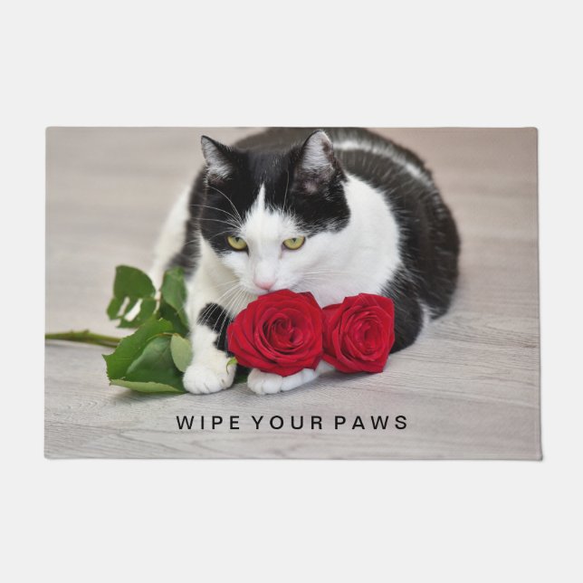 Tapete Gato fofo com a rosa vermelha (Frente)
