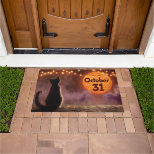 Tapete Gato Negro com Lua de Halloween de 31 de outubro