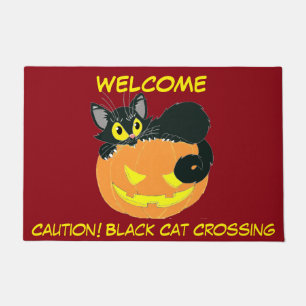 Tapete Gato Negro e Abóbora do Halloween