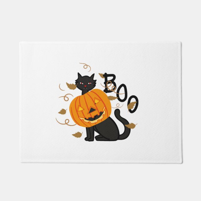 Tapete Gato preto de Halloween Boo (Frente)