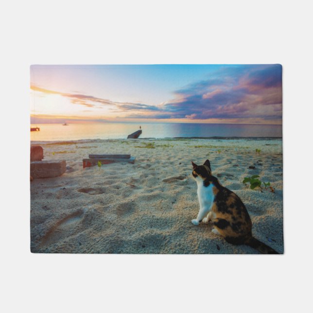 Tapete Gato que senta-se em uma praia (Frente)