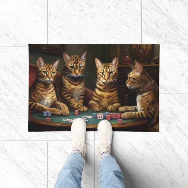 Tapete Gatos Bengala Jogando Poker Arte (Interior)