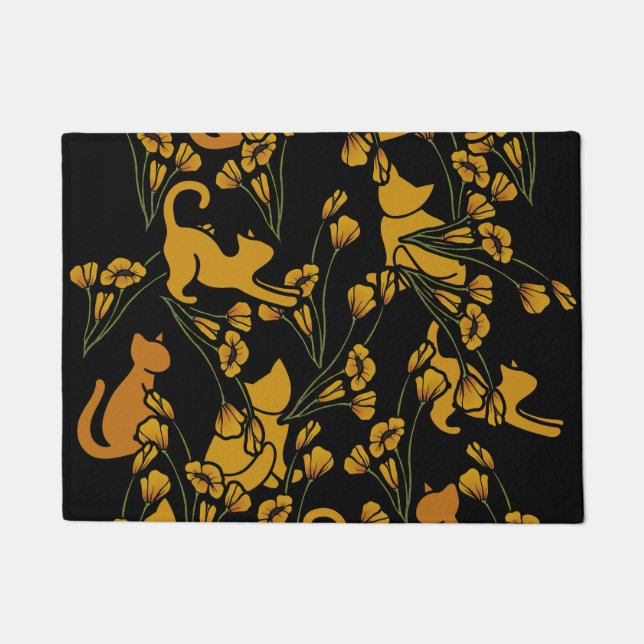 Tapete Gatos De Jardim Flor Gatos De Laranja Gato (Frente)