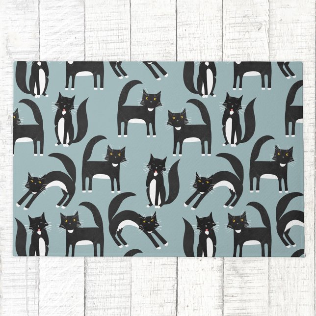 Tapete Gatos de Tuxedo preto e branco (Black and white tuxedo cat pattern doormat)
