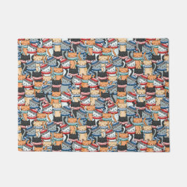 Tapete Gatos no padrão de escarpas e chapéus de inverno