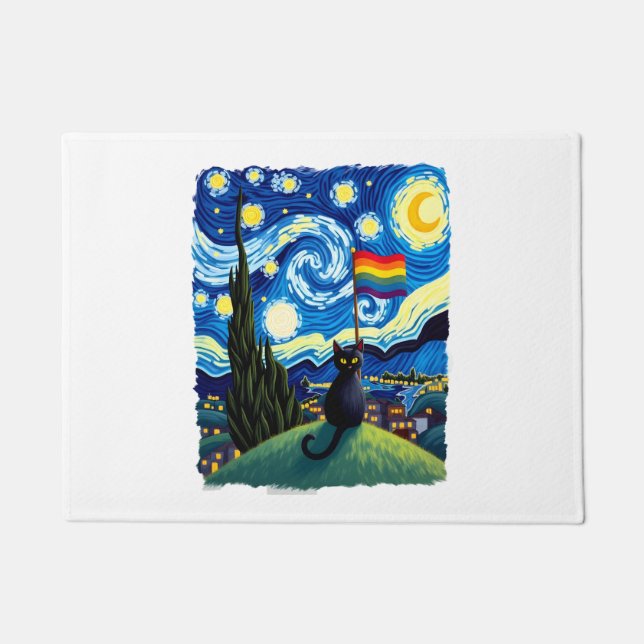 Tapete Gay Pride Cat Art Cat Starry Night Style LGBTQ Pri (Frente)