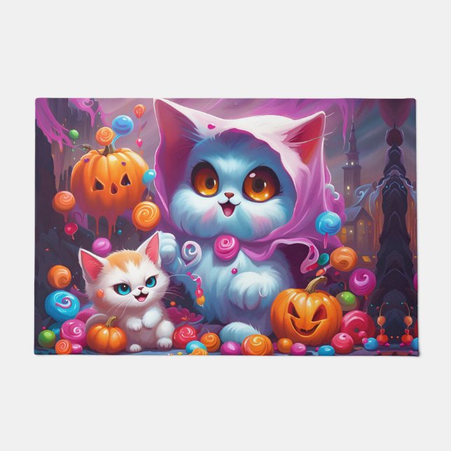 Tapete Ghost Kitten Pumpkin Candy Trick Ou Tratar (Frente)