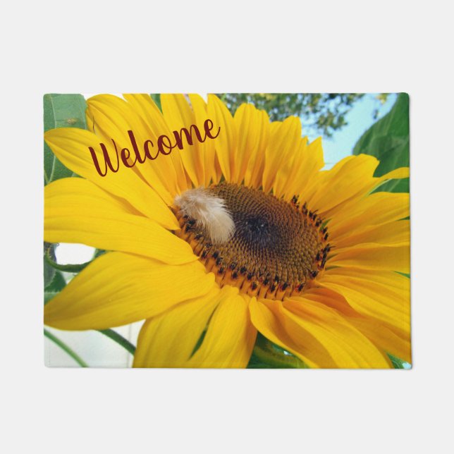 Tapete Girassol Amarelo e Penas - Porta (Frente)