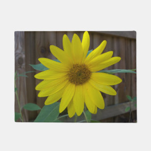 Tapete Girassol amarelo perto de uma cerca marrom em um