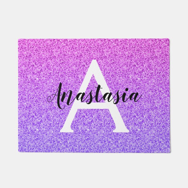 Tapete Girly Glam Ombre Purple Glitter Sparkles Monograma (Frente)