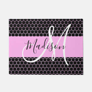 Tapete Glam Metalizado Preto Nome Monograma Mel Rosa Favo