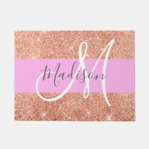 Tapete Glamour Feminino Rosa Dourado Glitter Monograma No