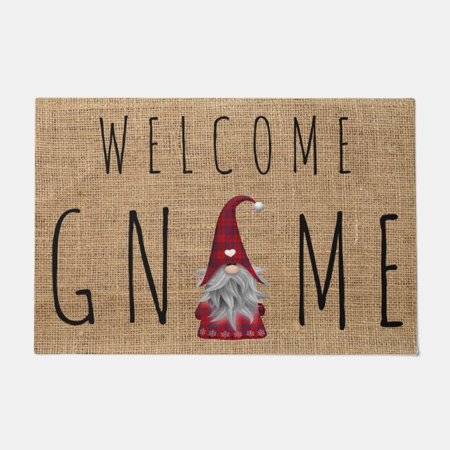 Tapete Gnome de Boas-Vindas de Natal Plaid Fofo (Frente)