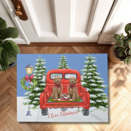 Tapete Goldendoodles Red Vintage Família Caminhão