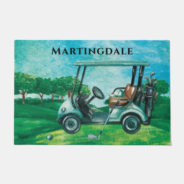 Tapete Golfe Monograma de Carrinho de Golfe Personalizado (Frente)