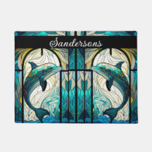 Golfinho Branco Azul Teal Aspecto do Vidro Estreit