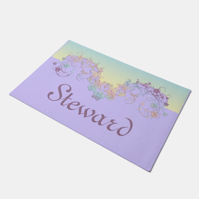 Tapete Gradientes de Pastel de Decoração Floral + texto (Inclinado)
