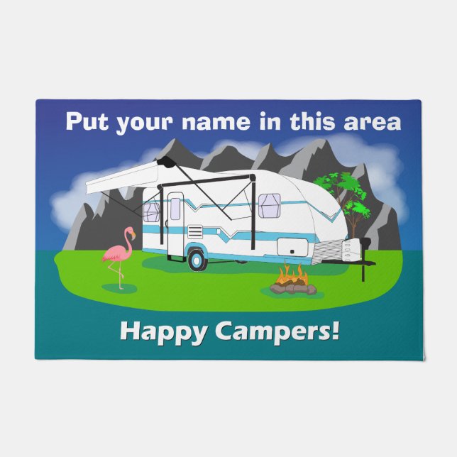 Tapete Grande doormat retro do reboque, cerceta, único (Frente)