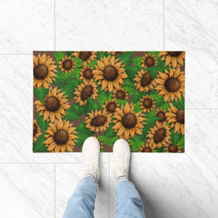 Tapete Grande e Bonita Flores Solares Padrão Burlap Brown