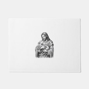 Tapete Grave Desenho a Talho Pastor Segurando Cordeiro Ve