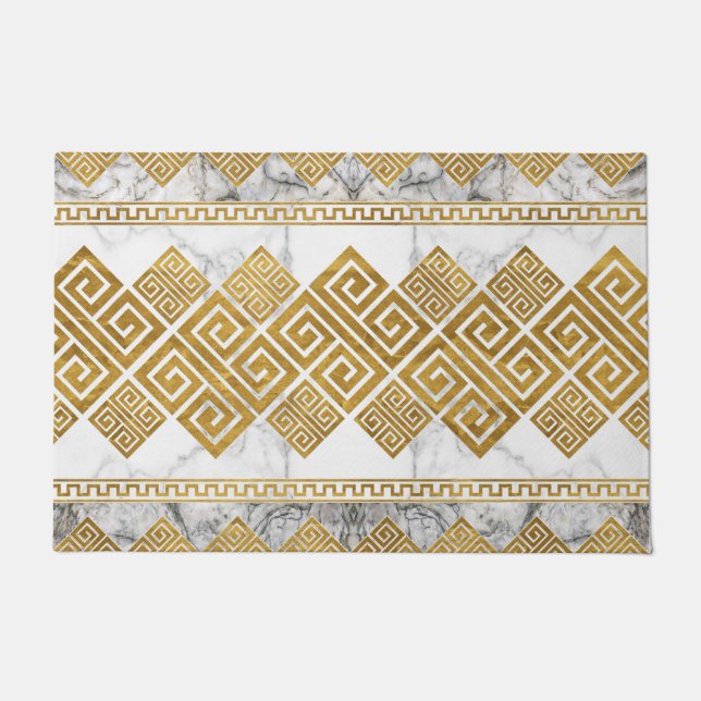 Tapete Greek Meander - Greek Key White Marble and Gold (Frente)