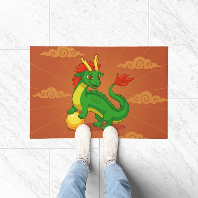 Tapete Green Chinese Dragon on Red (Interior)