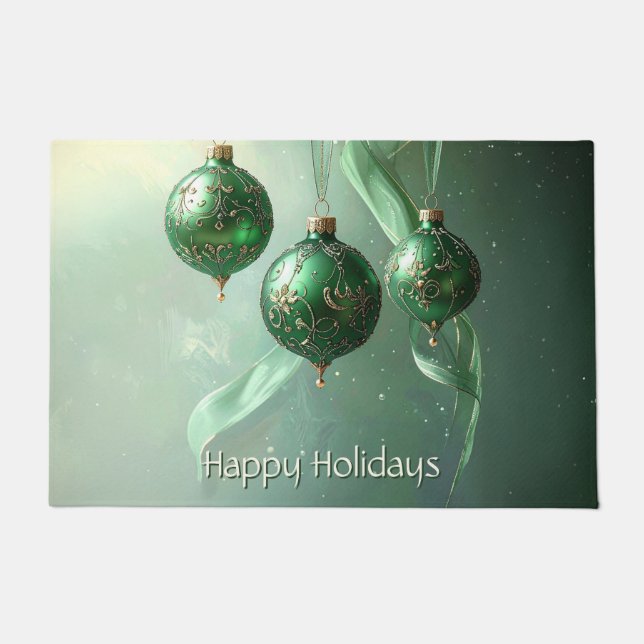 Tapete Green Christmas Ball Holiday Doormat (Frente)