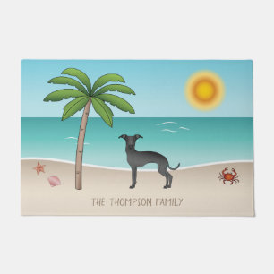 Tapete Greyhound Italiano Negro Na Praia Tropical De Verã