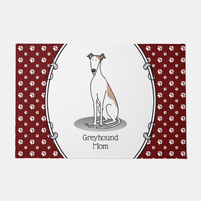 Tapete Greyhound Mãe (branco) Cachorro Bonito Mamãe Engra (Frente)