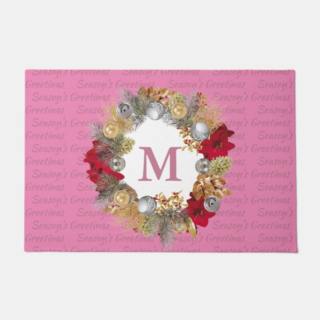 Tapete Grinalda de Natal decorativa com MONOGRAMA Rosa (Frente)
