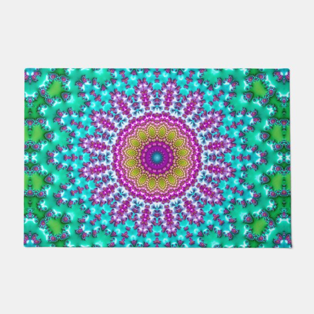 Tapete Groovy Colorful Jewel Tone Boho Fractal Mandala (Frente)