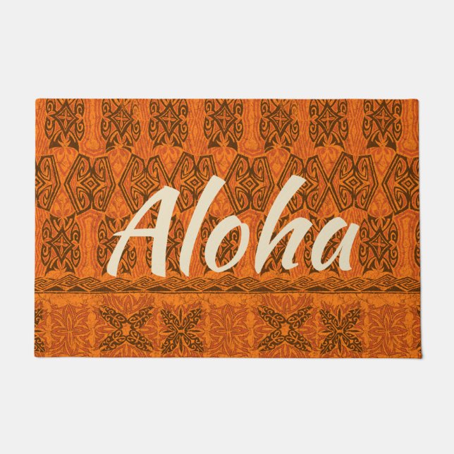 Tapete Haena Beach Havaiana Primitiva Tapa Aloha Orange (Frente)