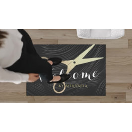 Tapete Hair Salon Hairstylist Black Dourada Tesoura Bem-v
