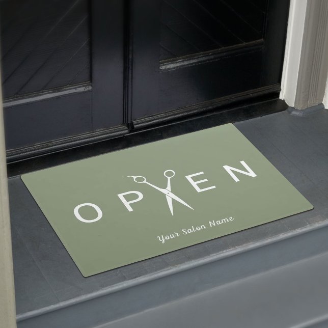 Tapete Hair Salon Scissor Open Sage Green Welcome (Criador carregado)