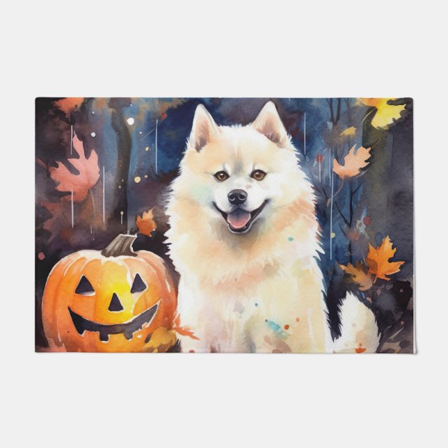 Tapete Halloween American Akita Com Pumpkins Assustado (Frente)
