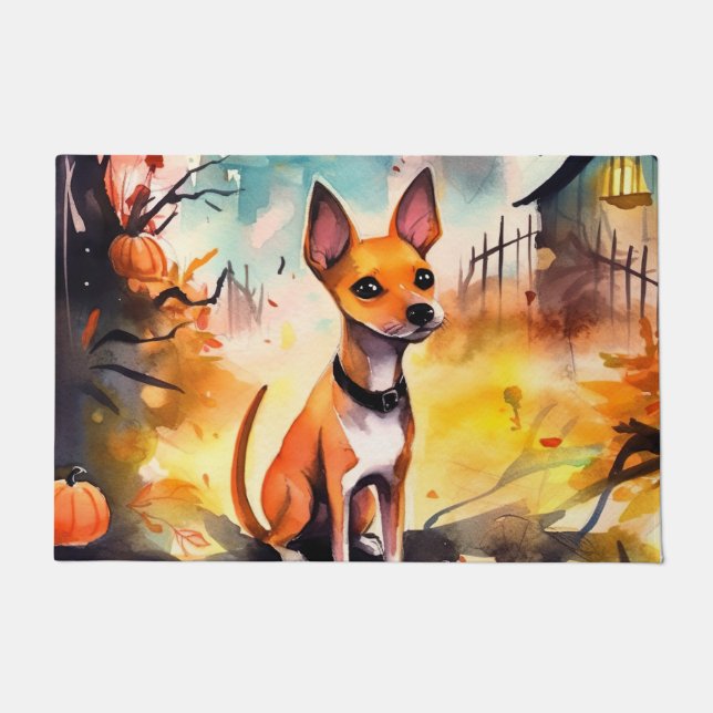 Tapete Halloween Basenji Com Abóboras Assustador  (Frente)