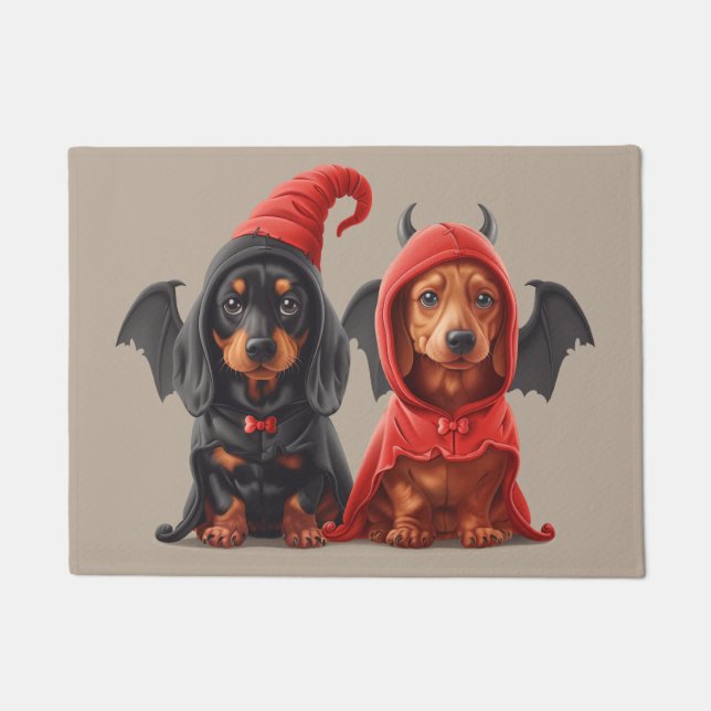Tapete Halloween Dachshund Dogs Devil Bat (Frente)