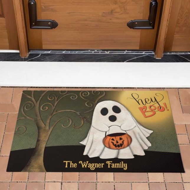 Tapete Halloween do fantasma do fantasma de picador ou tr (Cute hey boo, personalize ghost, inspirivity doormat
)