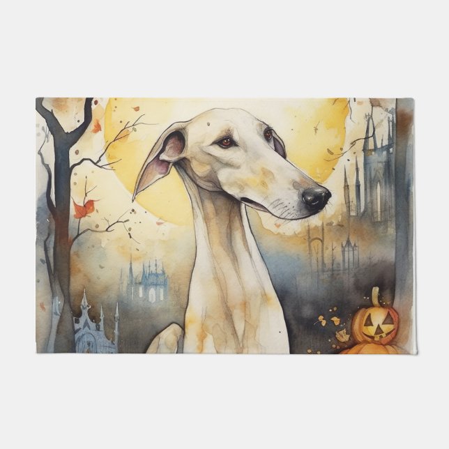 Tapete Halloween Greyhound Com Pumpkins Assustado (Frente)