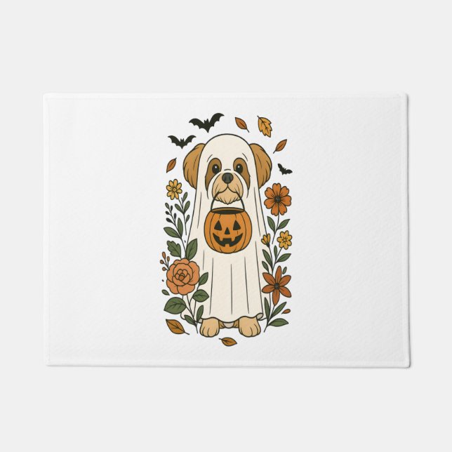Tapete Halloween Shih Tzu com Flores de Queda (Frente)